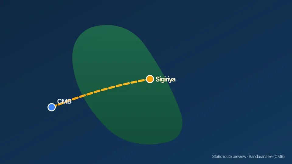 Map of Colombo Airport to Sigiriya transfer route